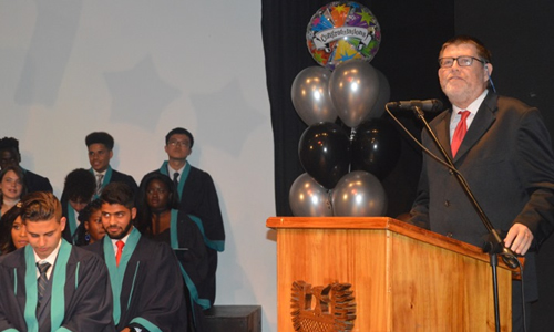 The School Principal Mr. Stephen Lowry making his speech