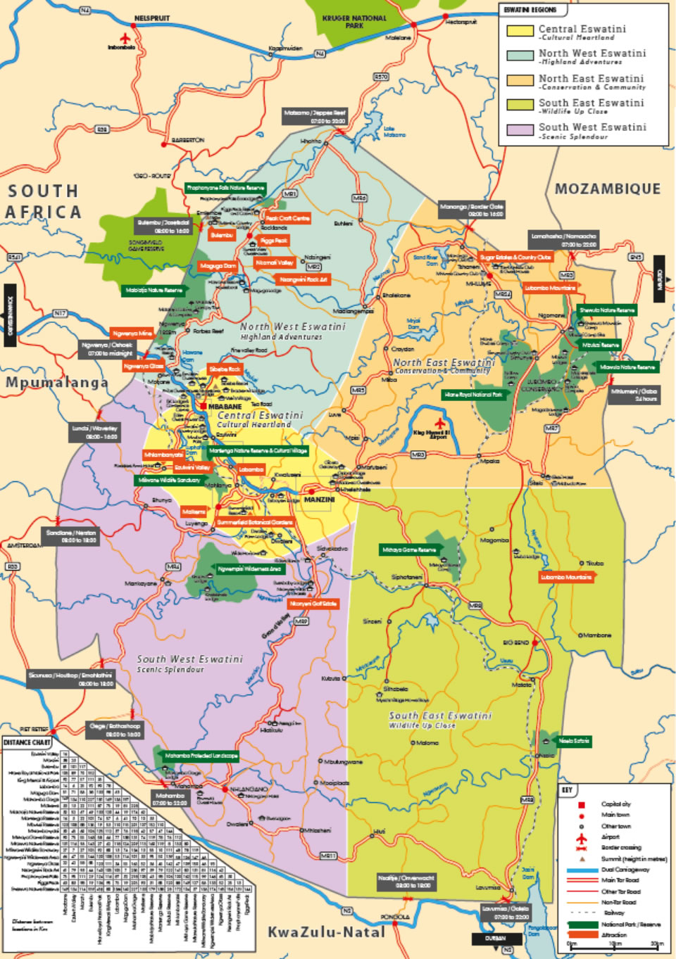 map of eSwatini sourced from Eswatini Tourism Authority